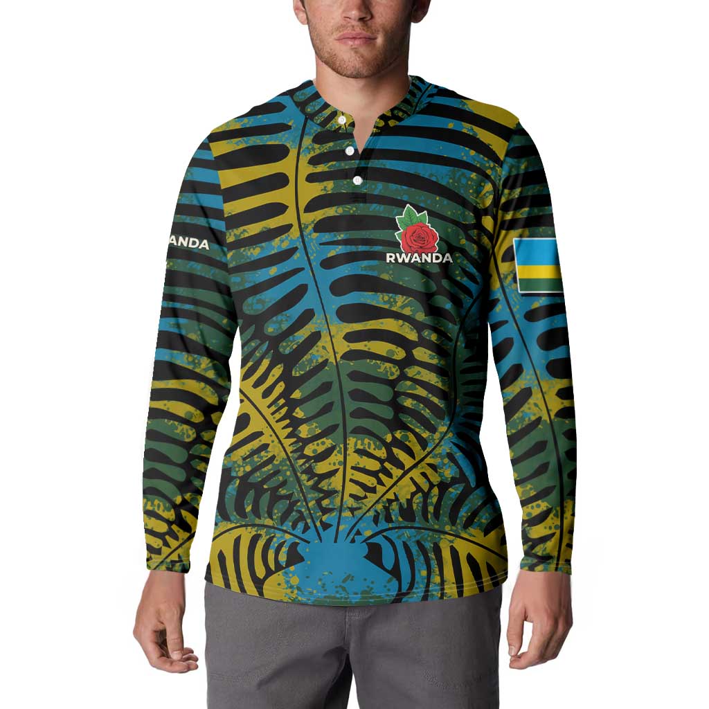 Rwanda Button Sweatshirt with Gorilla Family Kwita Izina Leaf Jungle Spirit