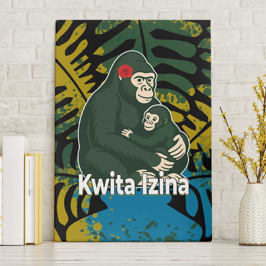 Rwanda Canvas Wall Art with Gorilla Family Kwita Izina Leaf Jungle Spirit