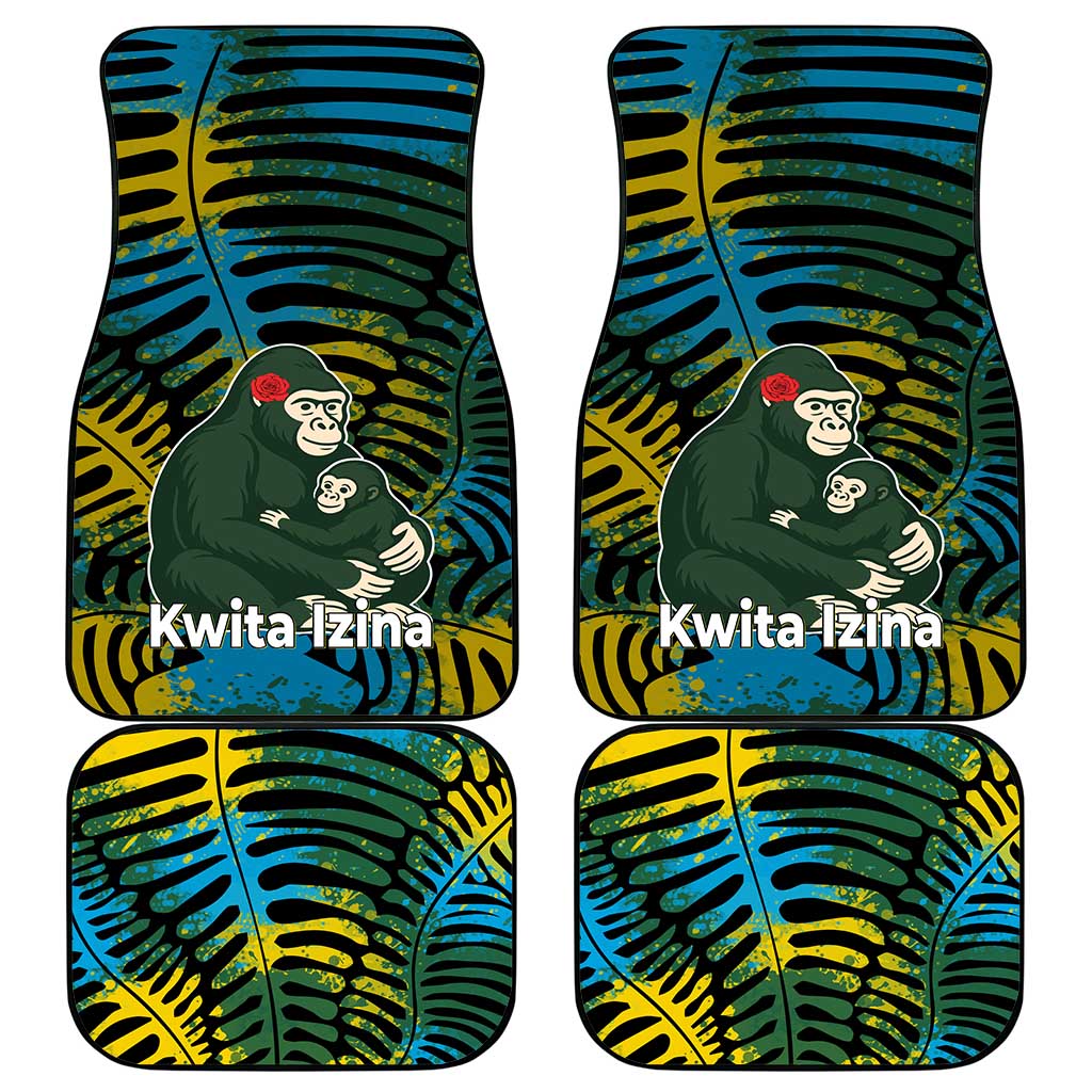 Rwanda Car Mats with Gorilla Family Kwita Izina Leaf Jungle Spirit
