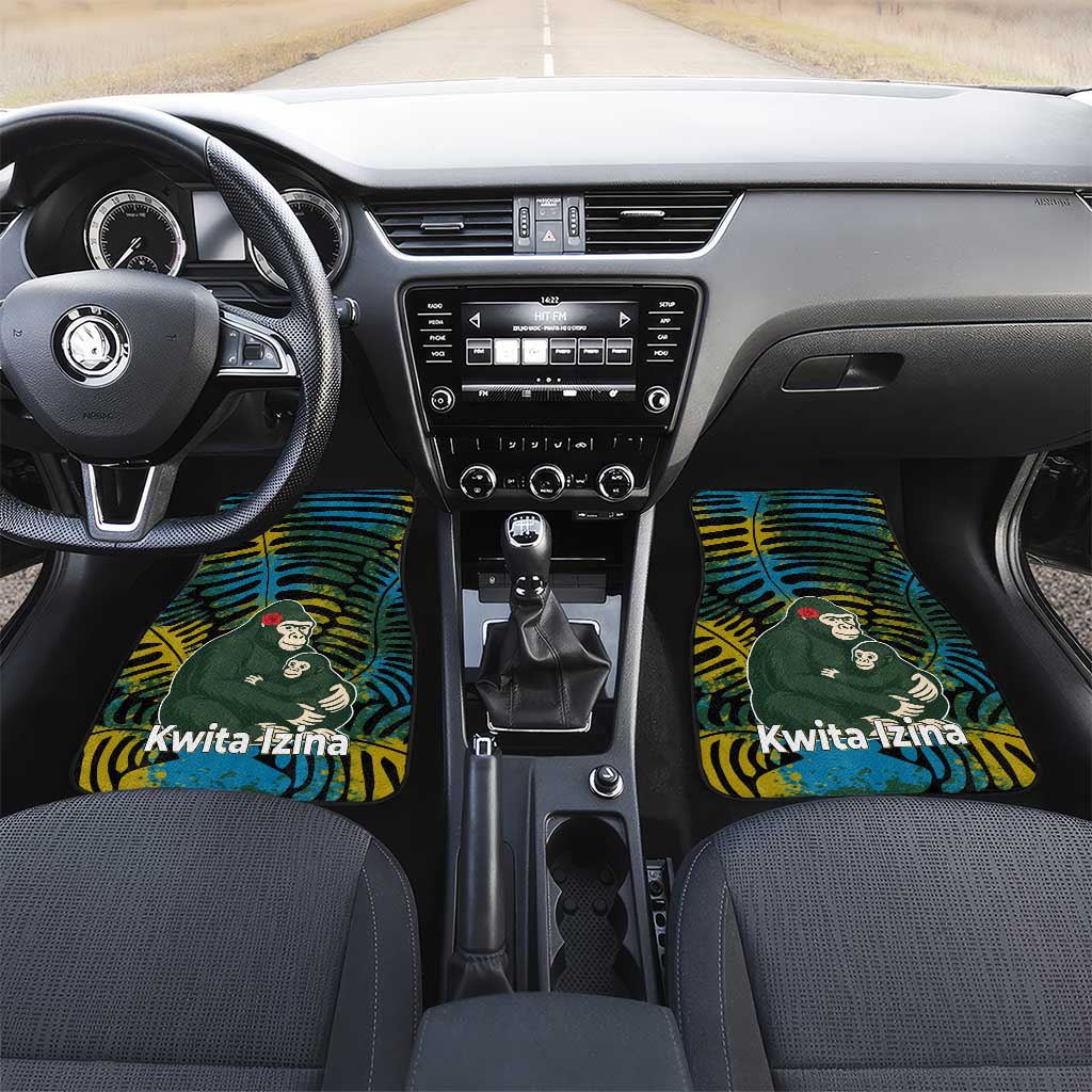 Rwanda Car Mats with Gorilla Family Kwita Izina Leaf Jungle Spirit