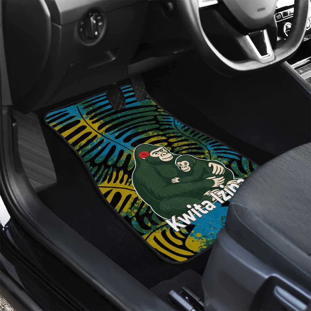 Rwanda Car Mats with Gorilla Family Kwita Izina Leaf Jungle Spirit