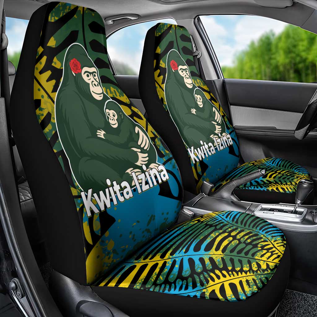 Rwanda Car Seat Cover with Gorilla Family Kwita Izina Leaf Jungle Spirit