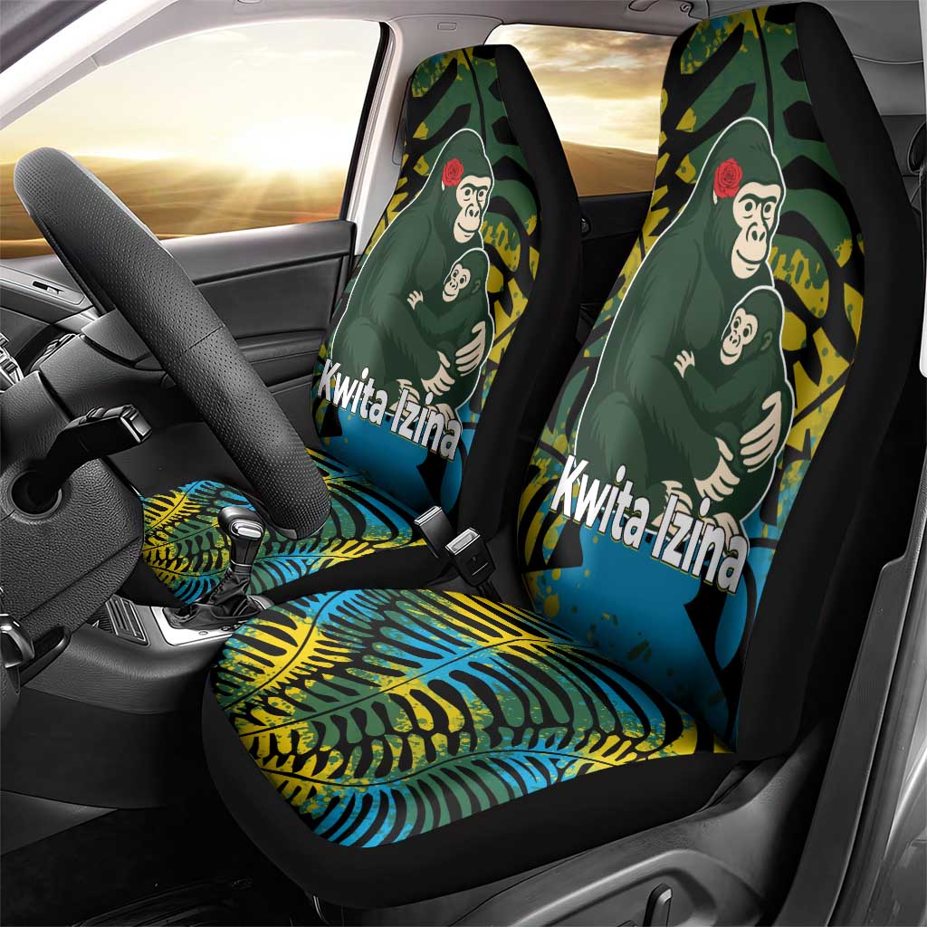Rwanda Car Seat Cover with Gorilla Family Kwita Izina Leaf Jungle Spirit