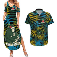 Rwanda Couples Matching Summer Maxi Dress and Hawaiian Shirt with Gorilla Family Kwita Izina Leaf Jungle Spirit