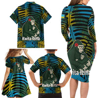 Rwanda Family Matching Long Sleeve Bodycon Dress and Hawaiian Shirt with Gorilla Family Kwita Izina Leaf Jungle Spirit