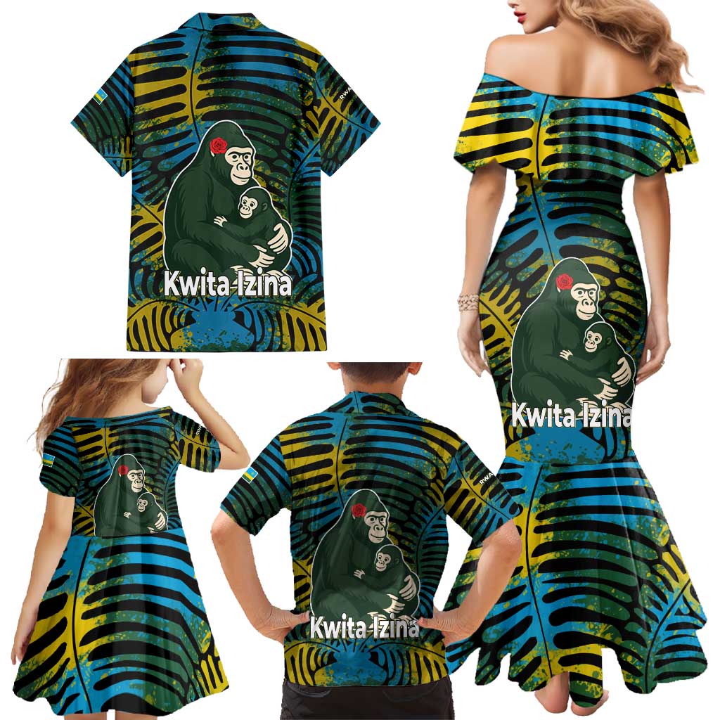 Rwanda Family Matching Mermaid Dress and Hawaiian Shirt with Gorilla Family Kwita Izina Leaf Jungle Spirit