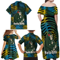 Rwanda Family Matching Off Shoulder Maxi Dress and Hawaiian Shirt with Gorilla Family Kwita Izina Leaf Jungle Spirit