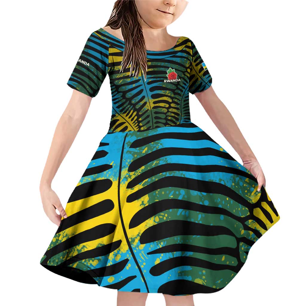 Rwanda Family Matching Off Shoulder Short Dress and Hawaiian Shirt with Gorilla Family Kwita Izina Leaf Jungle Spirit