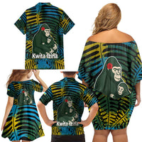 Rwanda Family Matching Off Shoulder Short Dress and Hawaiian Shirt with Gorilla Family Kwita Izina Leaf Jungle Spirit