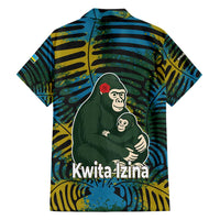 Rwanda Family Matching Off Shoulder Short Dress and Hawaiian Shirt with Gorilla Family Kwita Izina Leaf Jungle Spirit