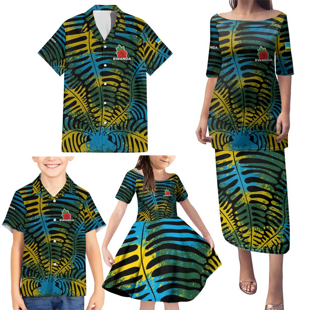 Rwanda Family Matching Puletasi and Hawaiian Shirt with Gorilla Family Kwita Izina Leaf Jungle Spirit