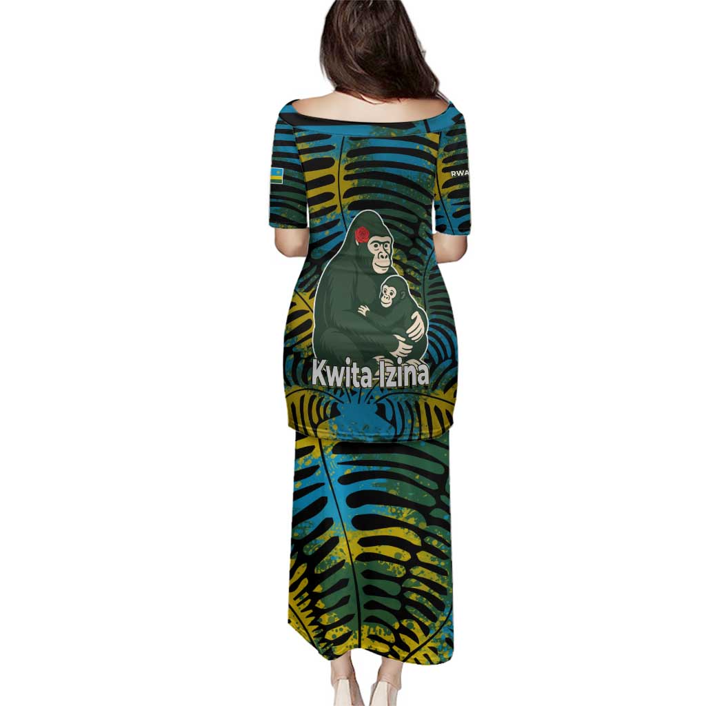 Rwanda Family Matching Puletasi and Hawaiian Shirt with Gorilla Family Kwita Izina Leaf Jungle Spirit