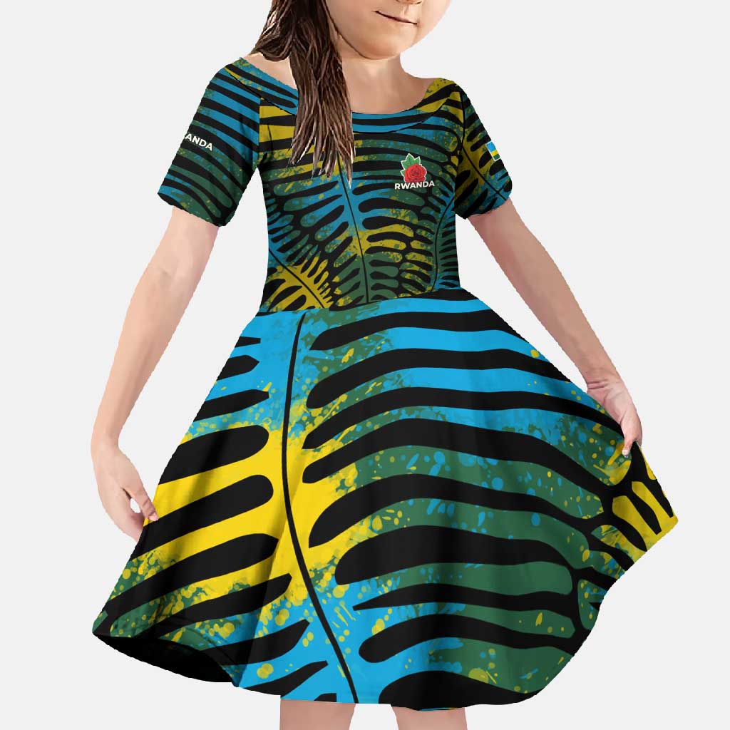 Rwanda Family Matching Short Sleeve Bodycon Dress and Hawaiian Shirt with Gorilla Family Kwita Izina Leaf Jungle Spirit