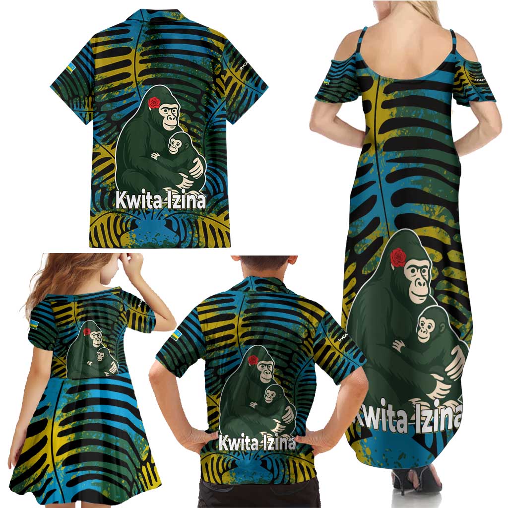 Rwanda Family Matching Summer Maxi Dress and Hawaiian Shirt with Gorilla Family Kwita Izina Leaf Jungle Spirit