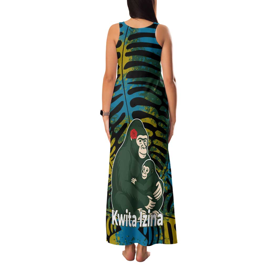 Rwanda Family Matching Tank Maxi Dress and Hawaiian Shirt with Gorilla Family Kwita Izina Leaf Jungle Spirit