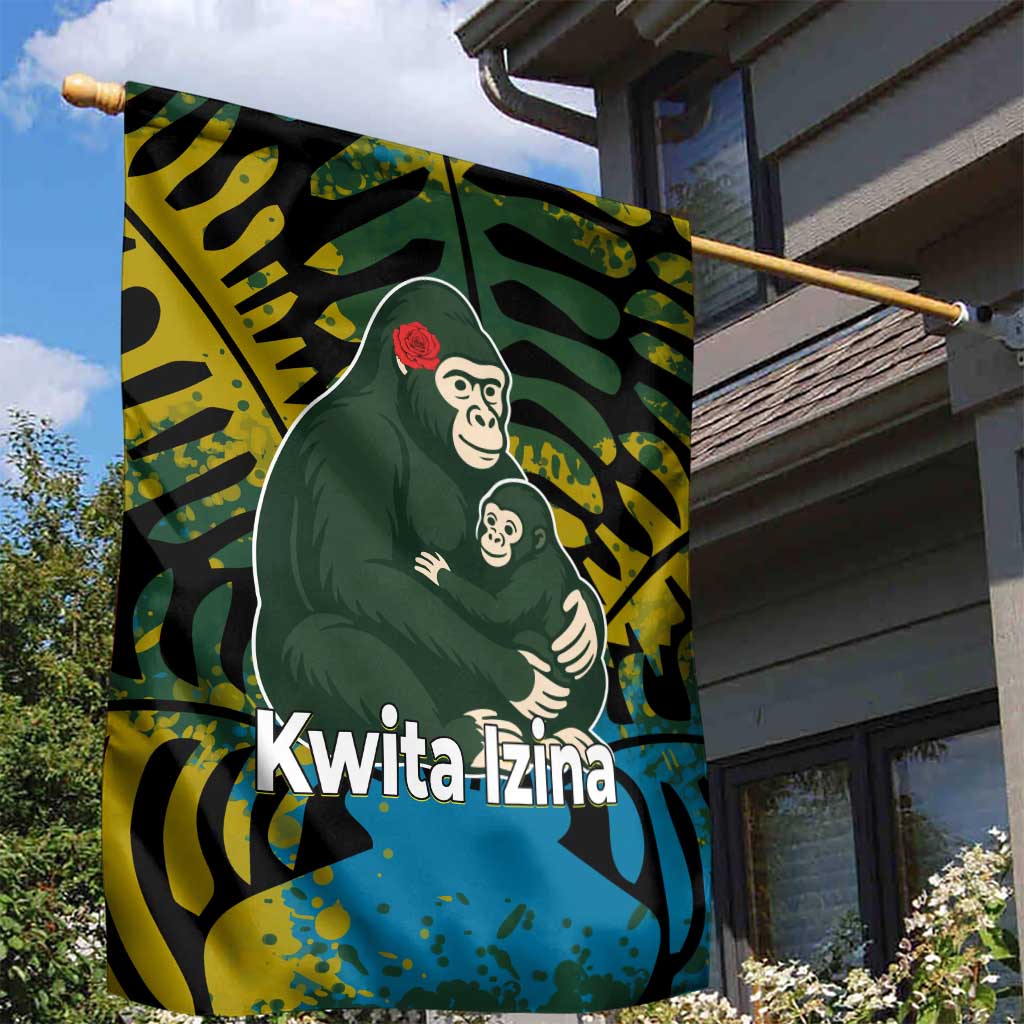 Rwanda Garden Flag with Gorilla Family Kwita Izina Leaf Jungle Spirit