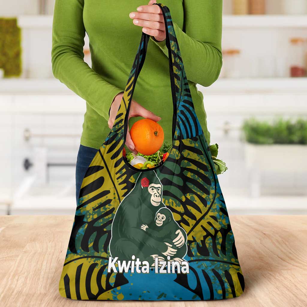 Rwanda Grocery Bag with Gorilla Family Kwita Izina Leaf Jungle Spirit