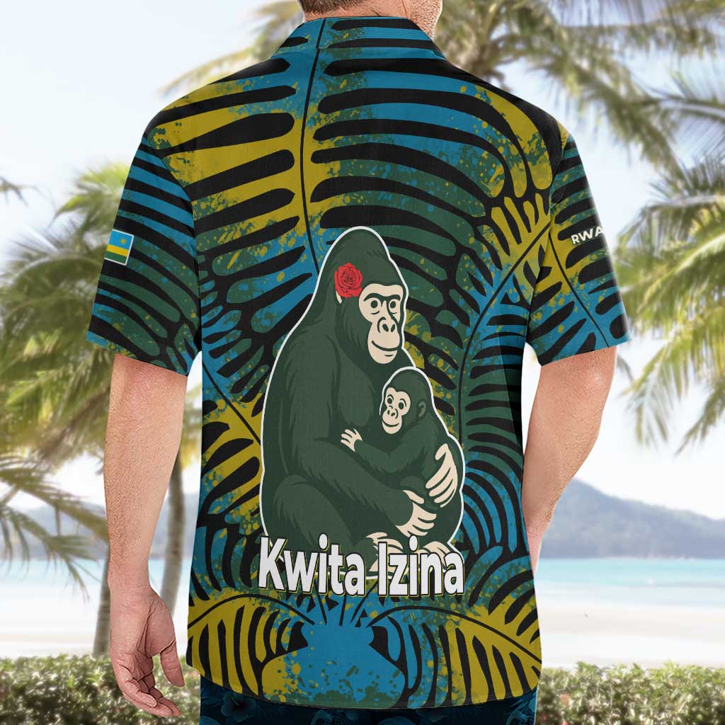 Rwanda Hawaiian Shirt with Gorilla Family Kwita Izina Leaf Jungle Spirit