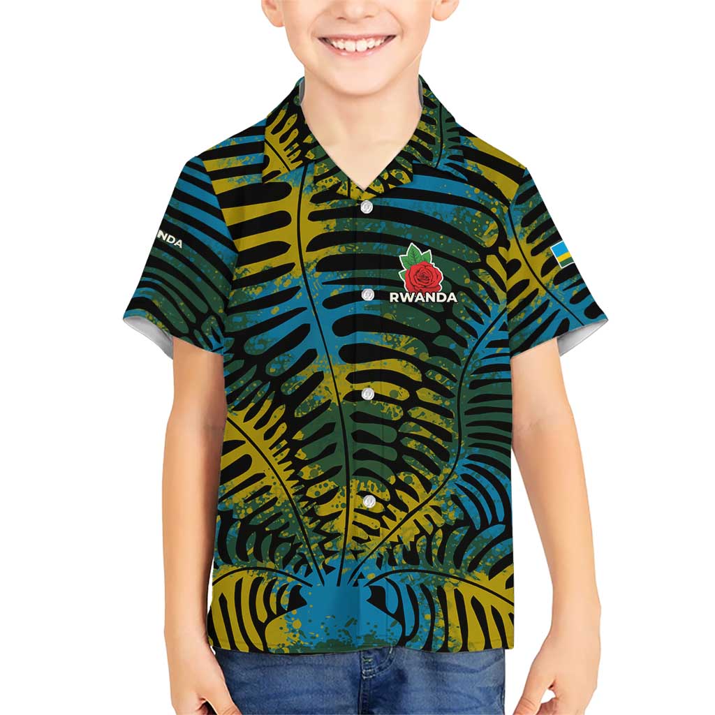 Rwanda Kid Hawaiian Shirt with Gorilla Family Kwita Izina Leaf Jungle Spirit