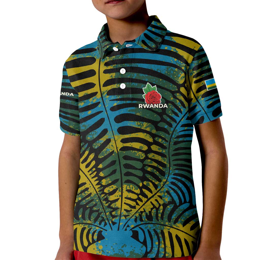 Rwanda Kid Polo Shirt with Gorilla Family Kwita Izina Leaf Jungle Spirit