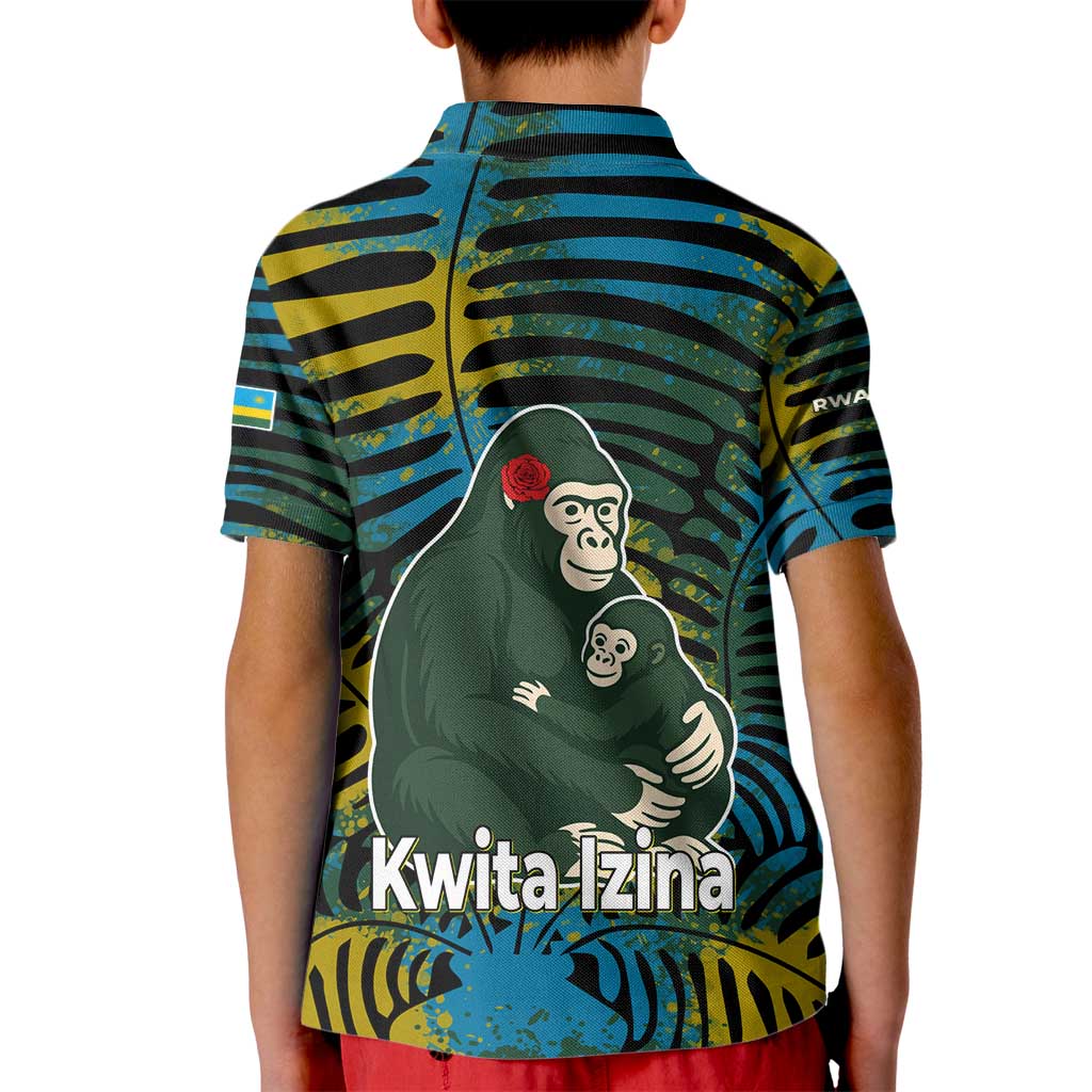 Rwanda Kid Polo Shirt with Gorilla Family Kwita Izina Leaf Jungle Spirit