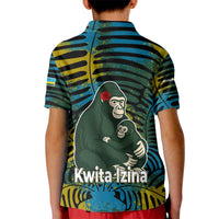 Rwanda Kid Polo Shirt with Gorilla Family Kwita Izina Leaf Jungle Spirit