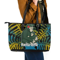 Rwanda Leather Tote Bag with Gorilla Family Kwita Izina Leaf Jungle Spirit