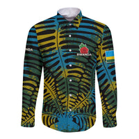 Rwanda Long Sleeve Button Shirt with Gorilla Family Kwita Izina Leaf Jungle Spirit