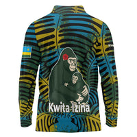 Rwanda Long Sleeve Polo Shirt with Gorilla Family Kwita Izina Leaf Jungle Spirit