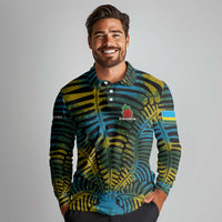 Rwanda Long Sleeve Polo Shirt with Gorilla Family Kwita Izina Leaf Jungle Spirit