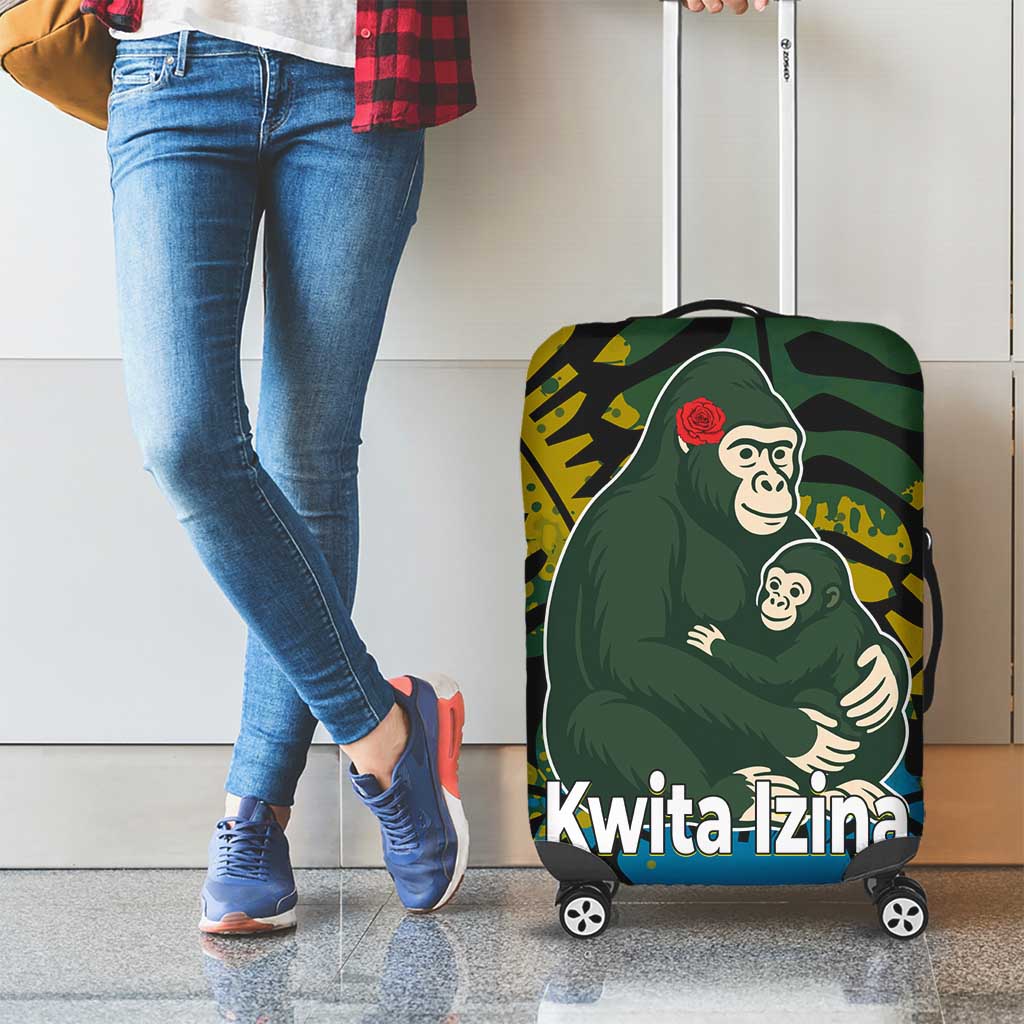 Rwanda Luggage Cover with Gorilla Family Kwita Izina Leaf Jungle Spirit