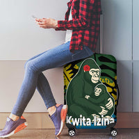 Rwanda Luggage Cover with Gorilla Family Kwita Izina Leaf Jungle Spirit