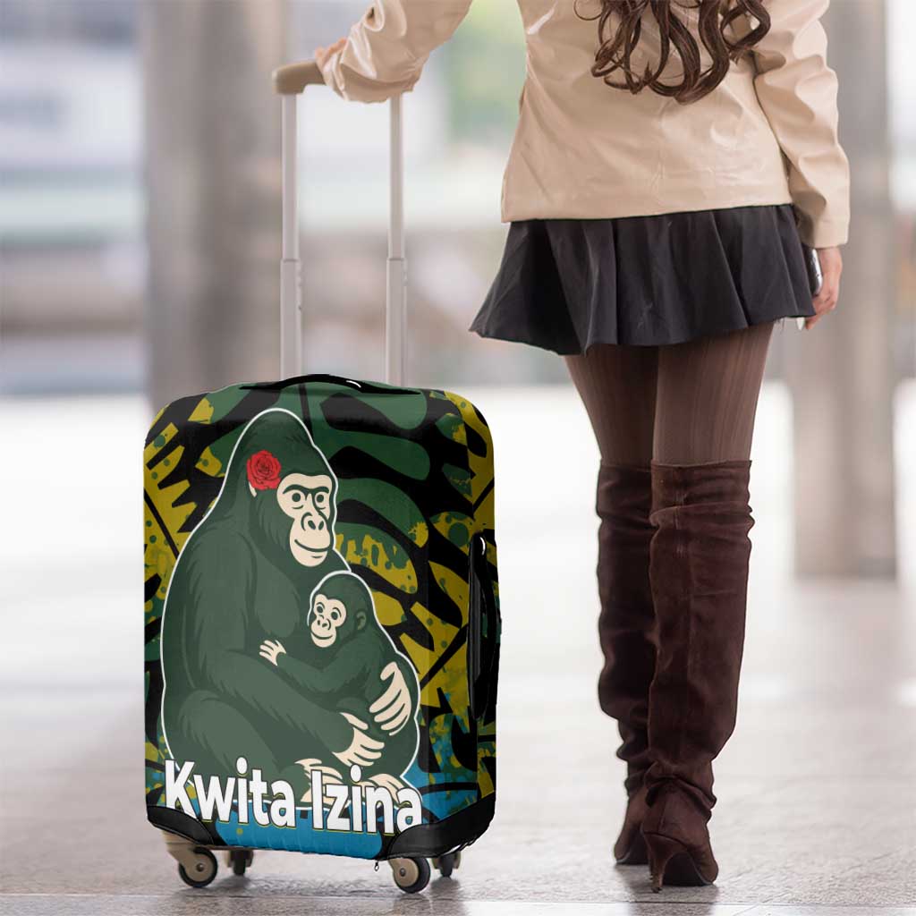 Rwanda Luggage Cover with Gorilla Family Kwita Izina Leaf Jungle Spirit