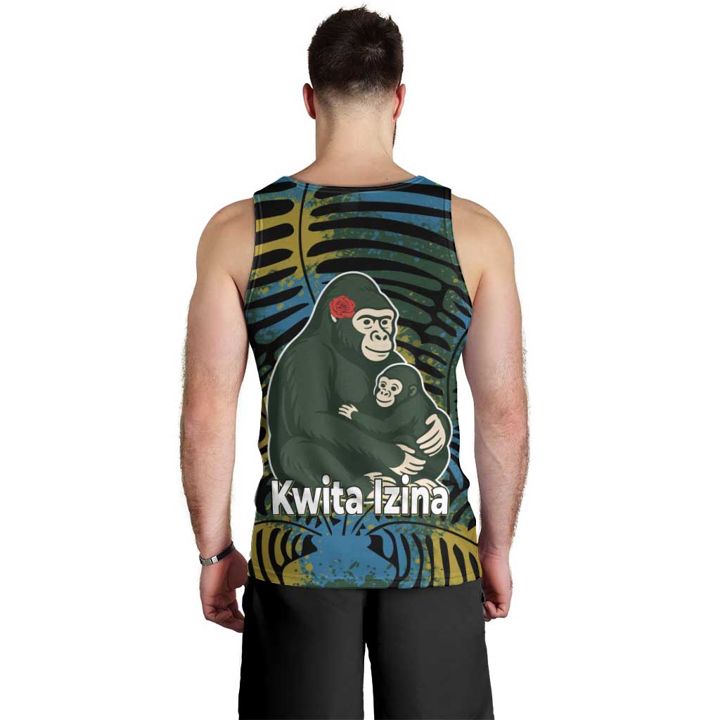 Rwanda Men Tank Top with Gorilla Family Kwita Izina Leaf Jungle Spirit