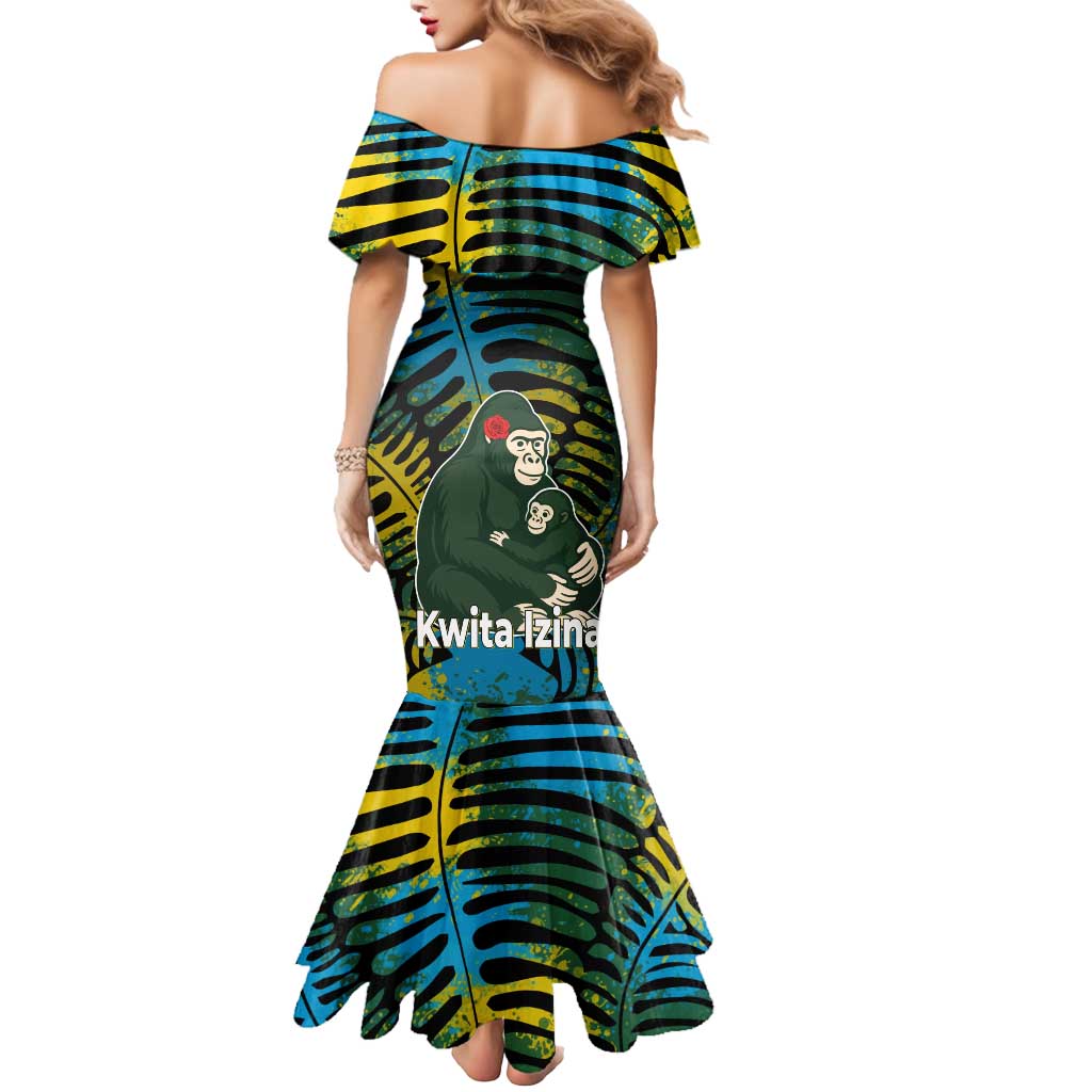 Rwanda Mermaid Dress with Gorilla Family Kwita Izina Leaf Jungle Spirit