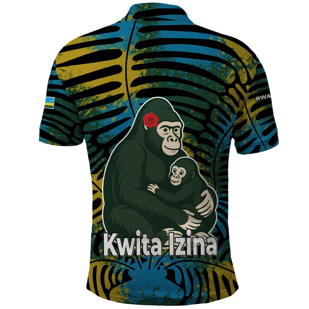 Rwanda Polo Shirt with Gorilla Family Kwita Izina Leaf Jungle Spirit