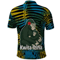 Rwanda Polo Shirt with Gorilla Family Kwita Izina Leaf Jungle Spirit