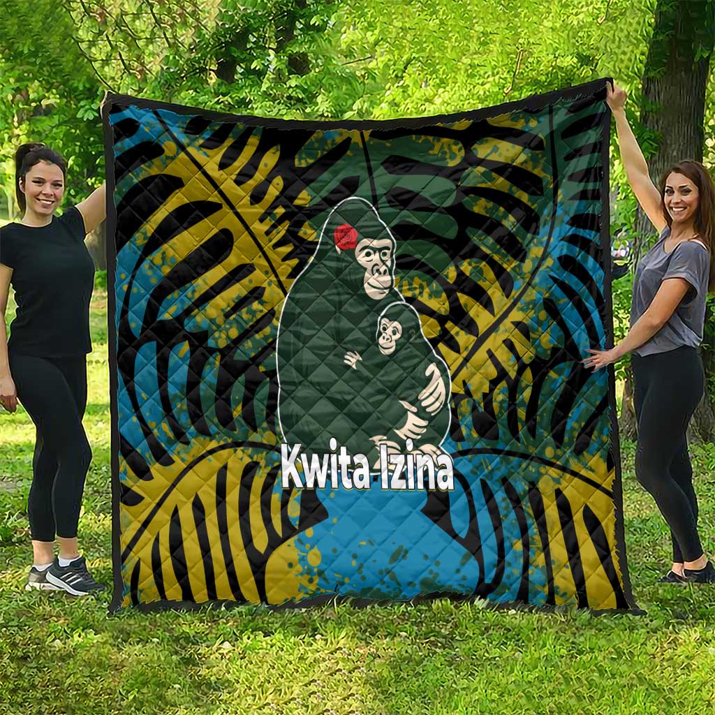 Rwanda Quilt with Gorilla Family Kwita Izina Leaf Jungle Spirit