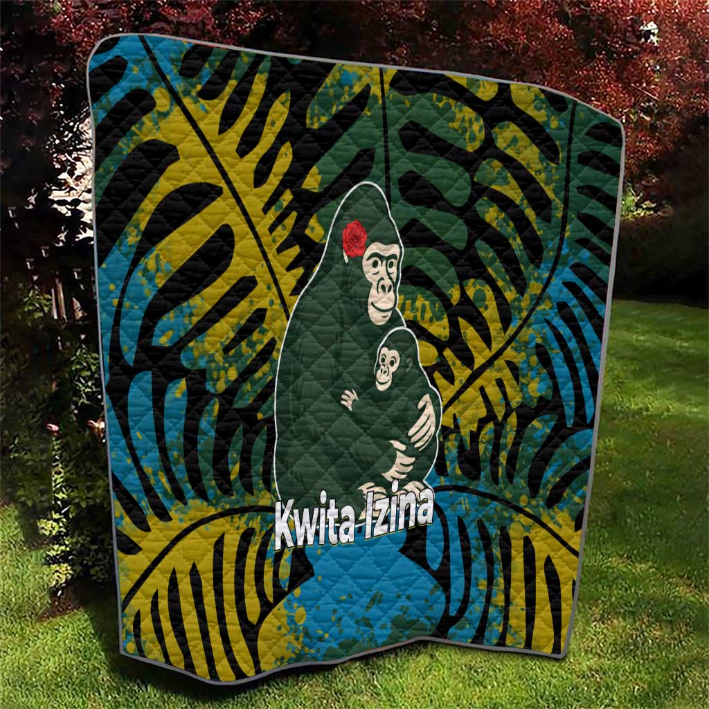 Rwanda Quilt with Gorilla Family Kwita Izina Leaf Jungle Spirit