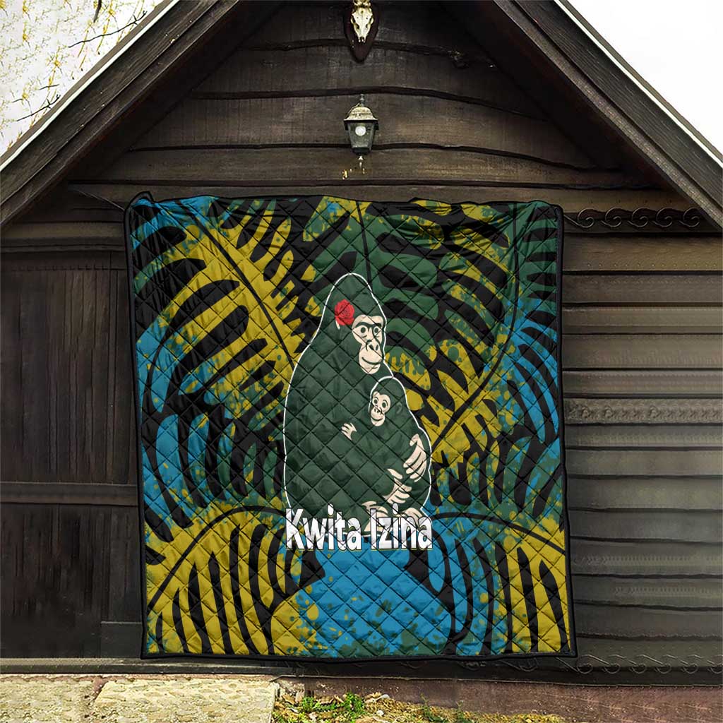 Rwanda Quilt with Gorilla Family Kwita Izina Leaf Jungle Spirit