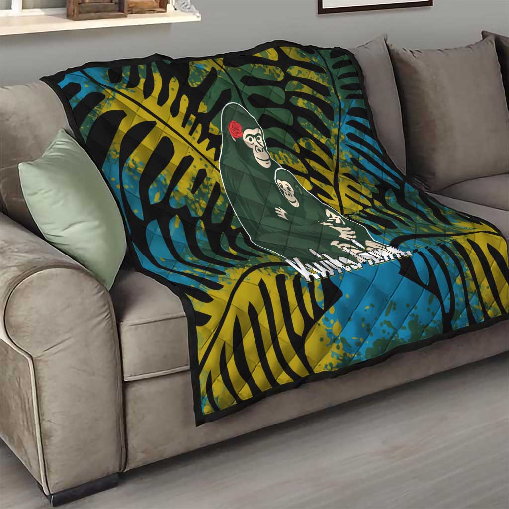 Rwanda Quilt with Gorilla Family Kwita Izina Leaf Jungle Spirit