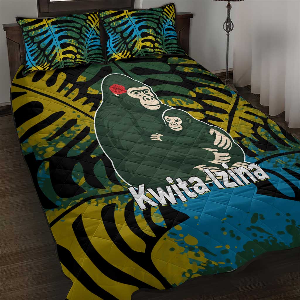 Rwanda Quilt Bed Set with Gorilla Family Kwita Izina Leaf Jungle Spirit