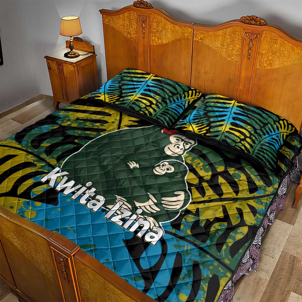 Rwanda Quilt Bed Set with Gorilla Family Kwita Izina Leaf Jungle Spirit