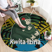 Rwanda Round Carpet with Gorilla Family Kwita Izina Leaf Jungle Spirit