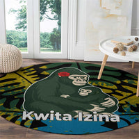 Rwanda Round Carpet with Gorilla Family Kwita Izina Leaf Jungle Spirit