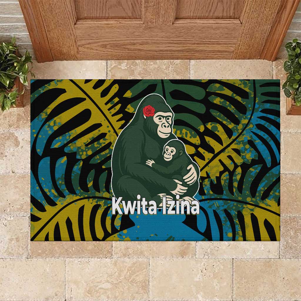Rwanda Rubber Doormat with Gorilla Family Kwita Izina Leaf Jungle Spirit