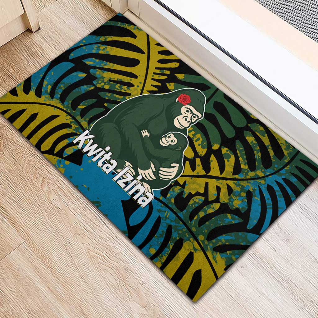 Rwanda Rubber Doormat with Gorilla Family Kwita Izina Leaf Jungle Spirit