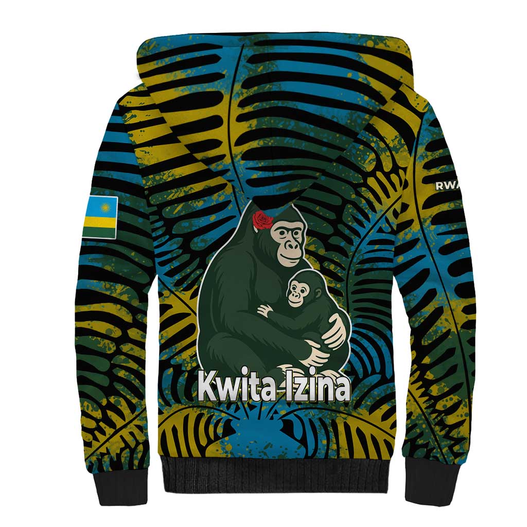 Rwanda Sherpa Hoodie with Gorilla Family Kwita Izina Leaf Jungle Spirit