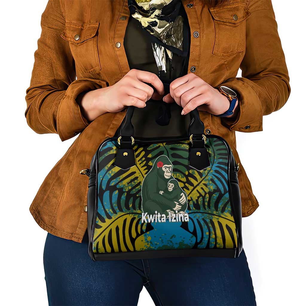 Rwanda Shoulder Handbag with Gorilla Family Kwita Izina Leaf Jungle Spirit