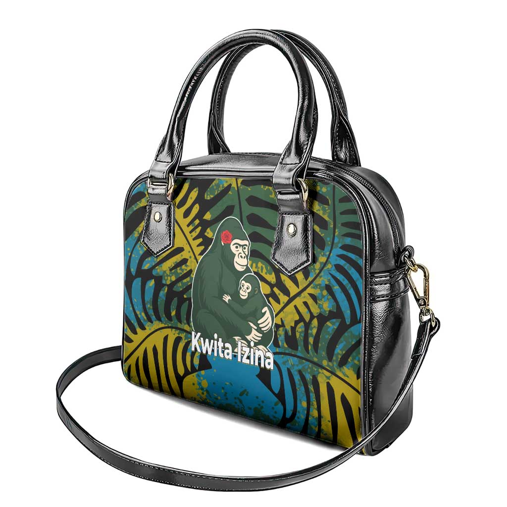 Rwanda Shoulder Handbag with Gorilla Family Kwita Izina Leaf Jungle Spirit